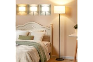 Ambimall Floor Lamp for Bedroom, 3 Color Temperature LED Floor Lamp with Pull Chain Switch, Modern Standing Lamps for Living Room, Office, Kids Room, Reading(Bulb Included, White Shade)