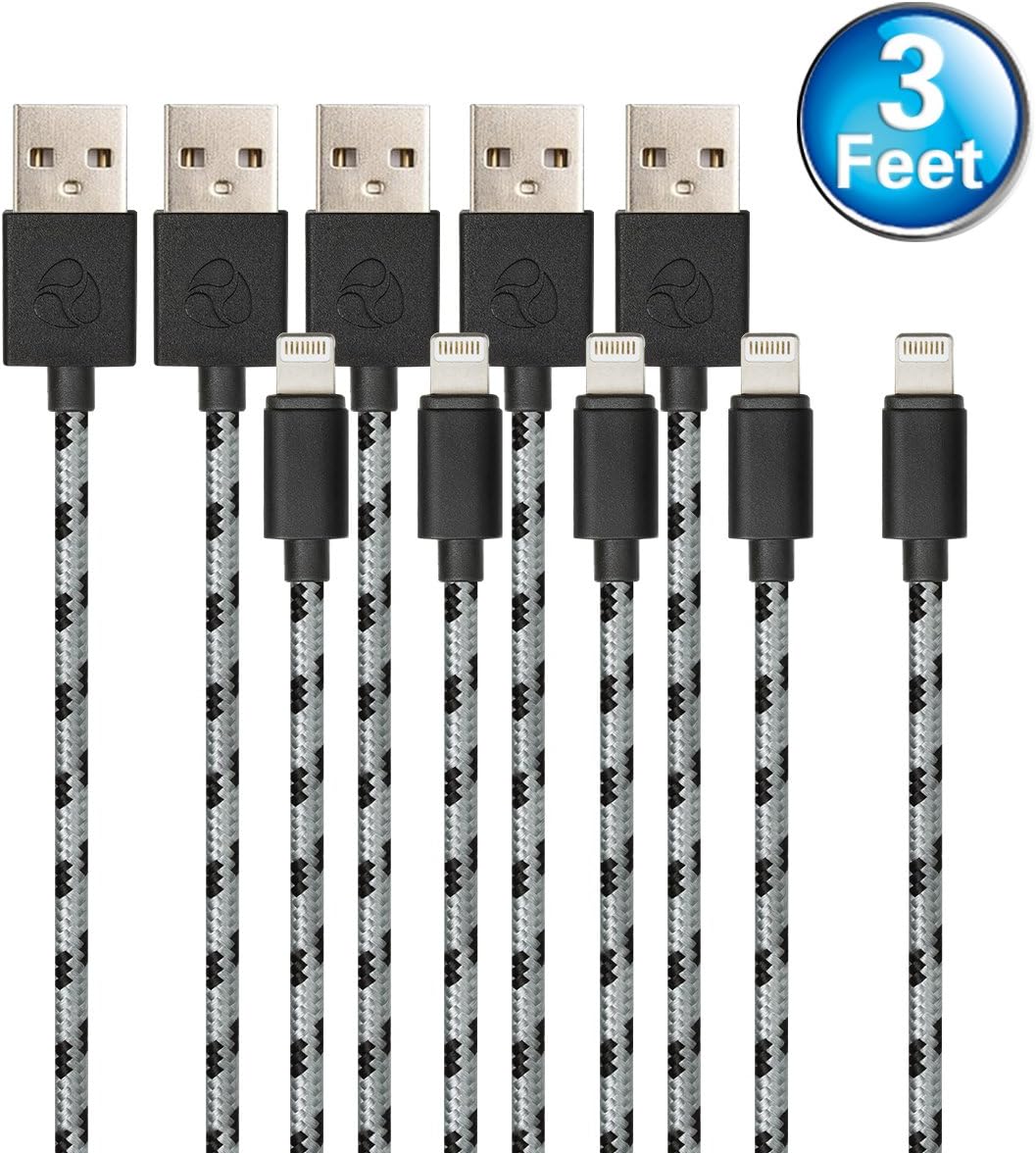 Hitobox 5 Pack 3 Feet Nylon Braided Lightning to USB Cable Apple Charger for iPhone iPad iPod