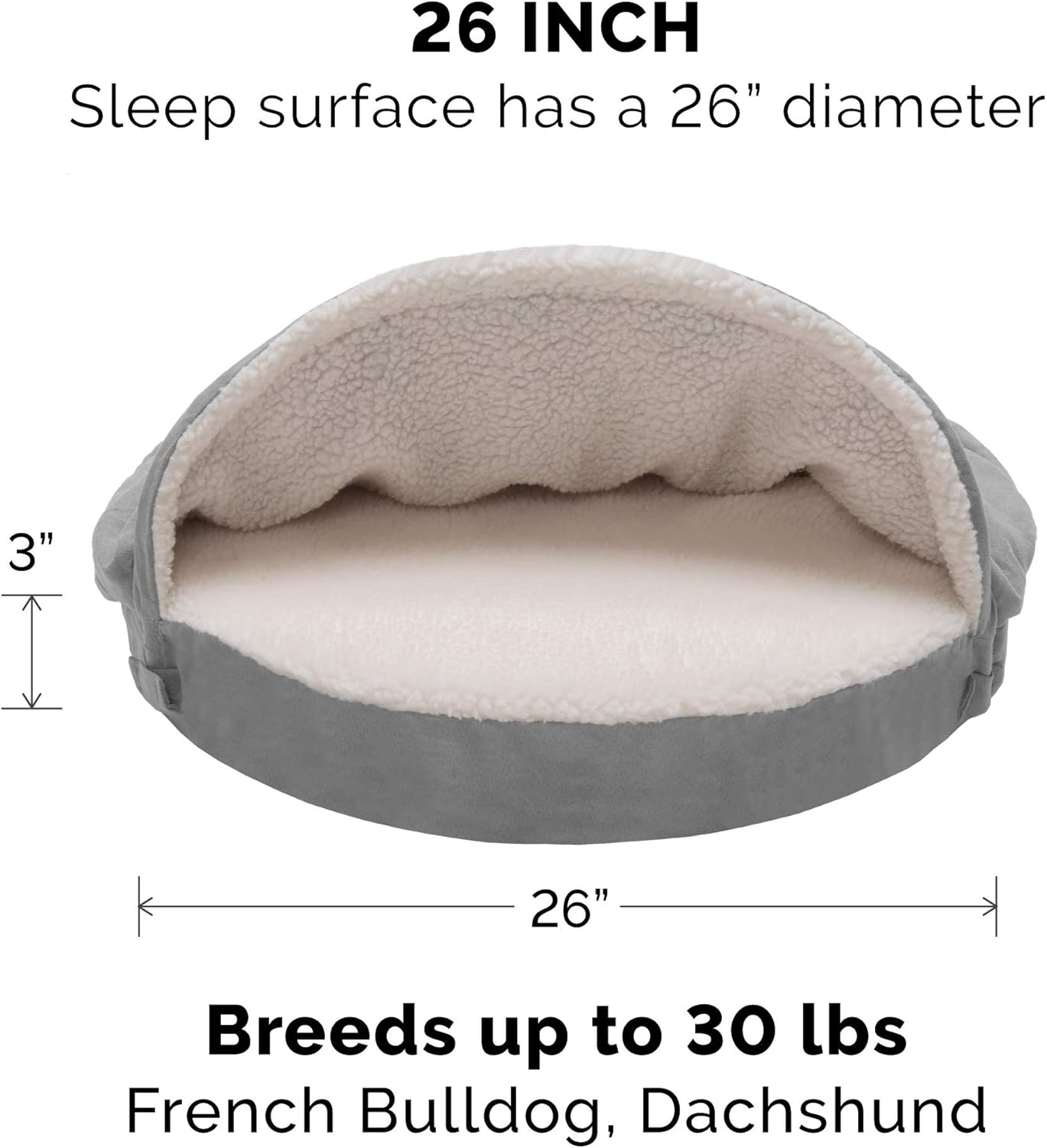 Furhaven Pet Dog Bed - Orthopedic Round Cuddle Nest Faux Sheepskin Snuggery Blanket Burrow Pet Bed with Removable Cover for Dogs and Cats, Gray, 26-Inch : Pet Supplies