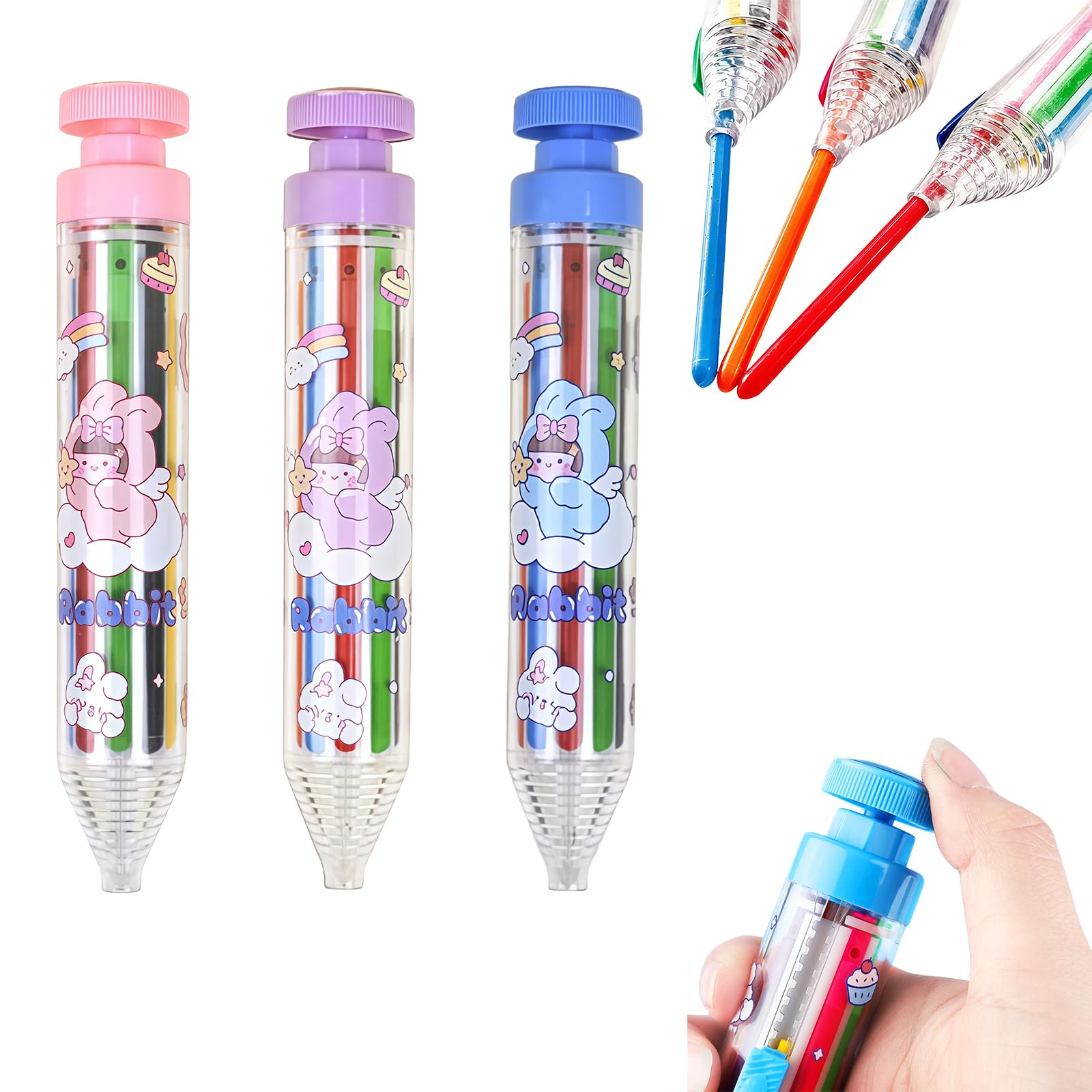 Omeblos Crayons, Crayons for Kids, 3Pcs 8 in 1 Multicolor Crayon Creative Push Style DIY Replaceable Oil Pastel Colored Pencil for Kids Painting Pens Graffiti Painting Tools Christmas Gifts