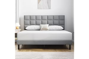 Molblly Queen Bed Frame Upholstered Platform with Headboard and Strong Wooden Slats,Non-Slip and Noise-Free,No Box Spring Needed, Easy Assembly,Light Gray