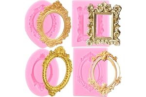 ZiXiang Photo Frame Silicone Molds Baroque Style Picture Frames Fondant Mold For Cupcake Topper Cake Decoration Chocolate Candy Polymer Clay Gum Paste Set Of 4