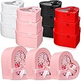 Resurhang 12 Pcs Valentine's Day Heart Shaped Boxes for Flower Arrangements Heart Gift Box with Transparent Window Lids for Bridesmaid Proposal Wedding Birthday, 3 Sizes(Black, White, Red, Pink)