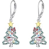 Hancock Christmas Tree Earrings for Women Sterling Silver Dangle Drop Leverback Holiday Jewelry Christmas Gifts for Women