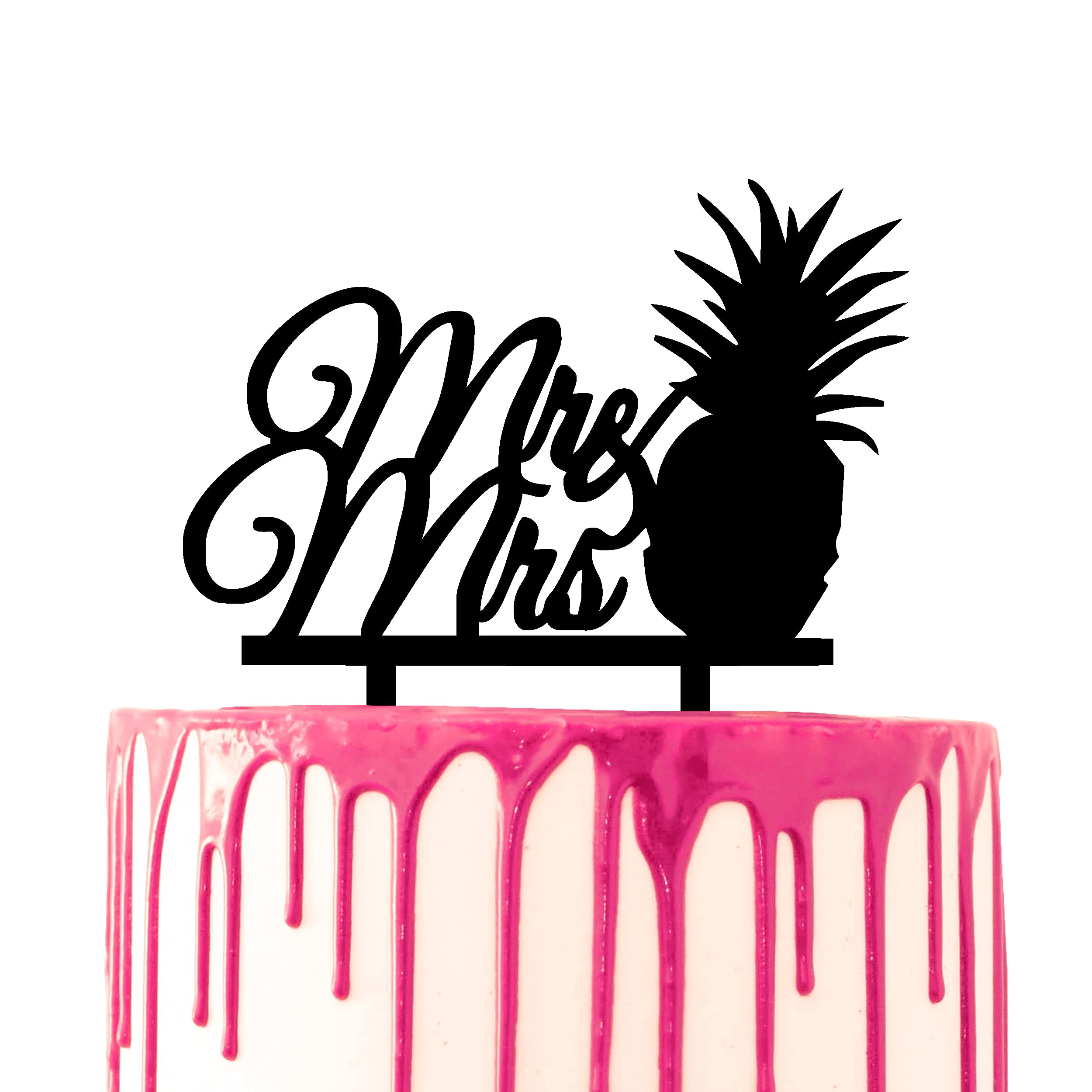 CARISPIBET Wedding Cake Topper Thematic cake decorative with Pineapple Tropical Fruit and Mr & Mrs. script in Acrylic