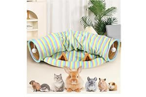 Spardar Bunny Tunnel Bed, 2-in-1 Washable Collapsible Tunnel Tubes Toys with Removable Mat Hideout for Rabbits Chinchilla Hed