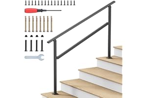 DOVOV Hand Rails for Outdoor Steps, 2-5 Steps Wrought Iron Handrails for Outdoor Steps, Stair Railing for Porch, Home, Garden, Indoor, Staircase Handrails for Wooden, Cement, Brick, Marble (4 Steps)