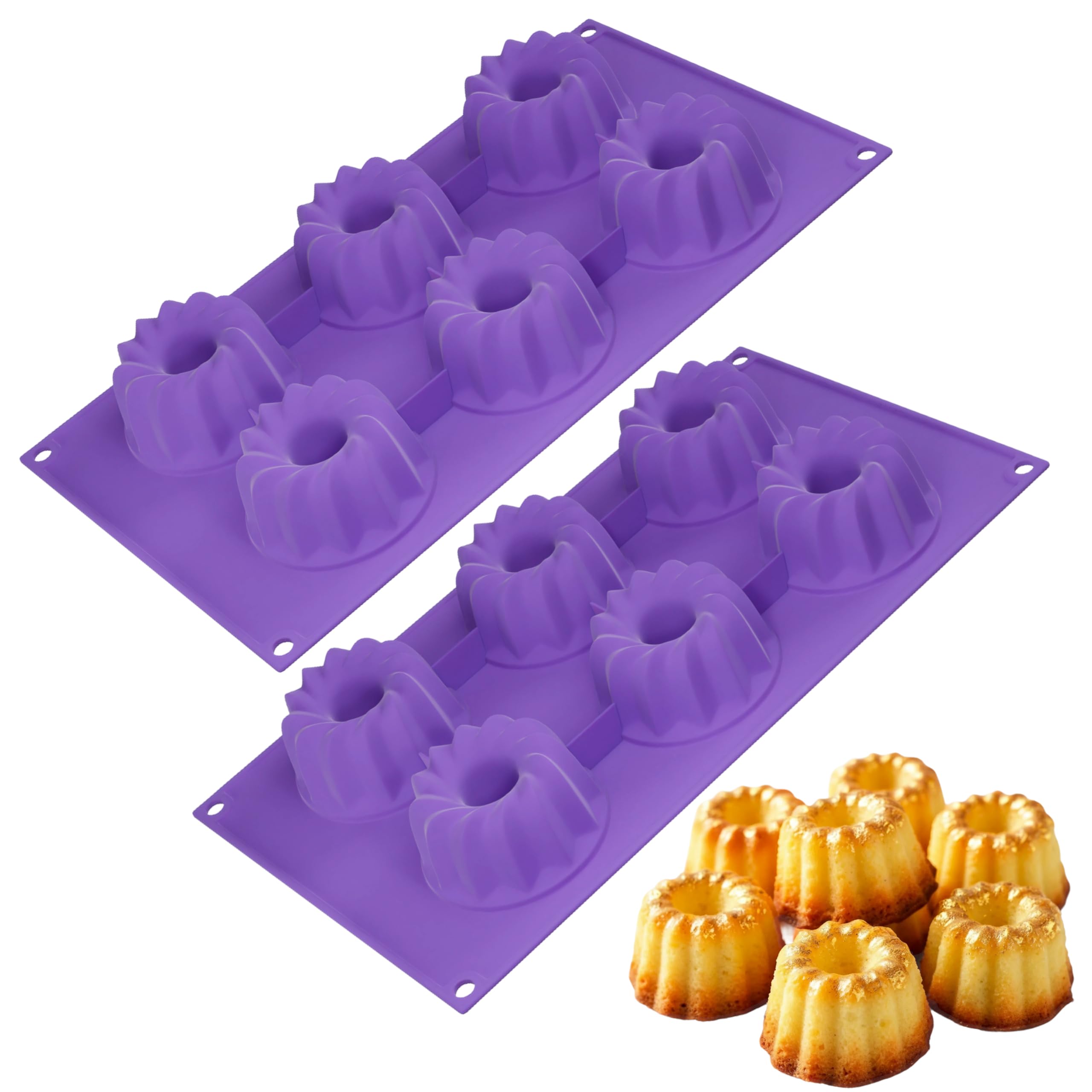 Bakerpan Silicone Mini Fluted Cake Pans, Mini Gelatin Molds, Small Jello Molds, Cake Pans, 6 Cavities - Set of 2