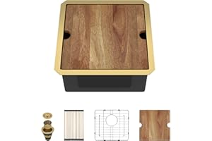 Talllor Bar Sink Undermount Workstation - 17 x 17 Inch Gold Wet Bar 16 Gauge Stainless Steel Small Prep Sink Single Bowl Under Counter Camper Sinks with Cutting Board and Assembly #TLU-0020