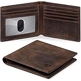 RUNBOX Genuine Leather Bifold Wallet for Men - RFID Blocking Slim Wallet with 9 Card Slots, 1 ID Window & Bill Compartment - Gift Box Packaging