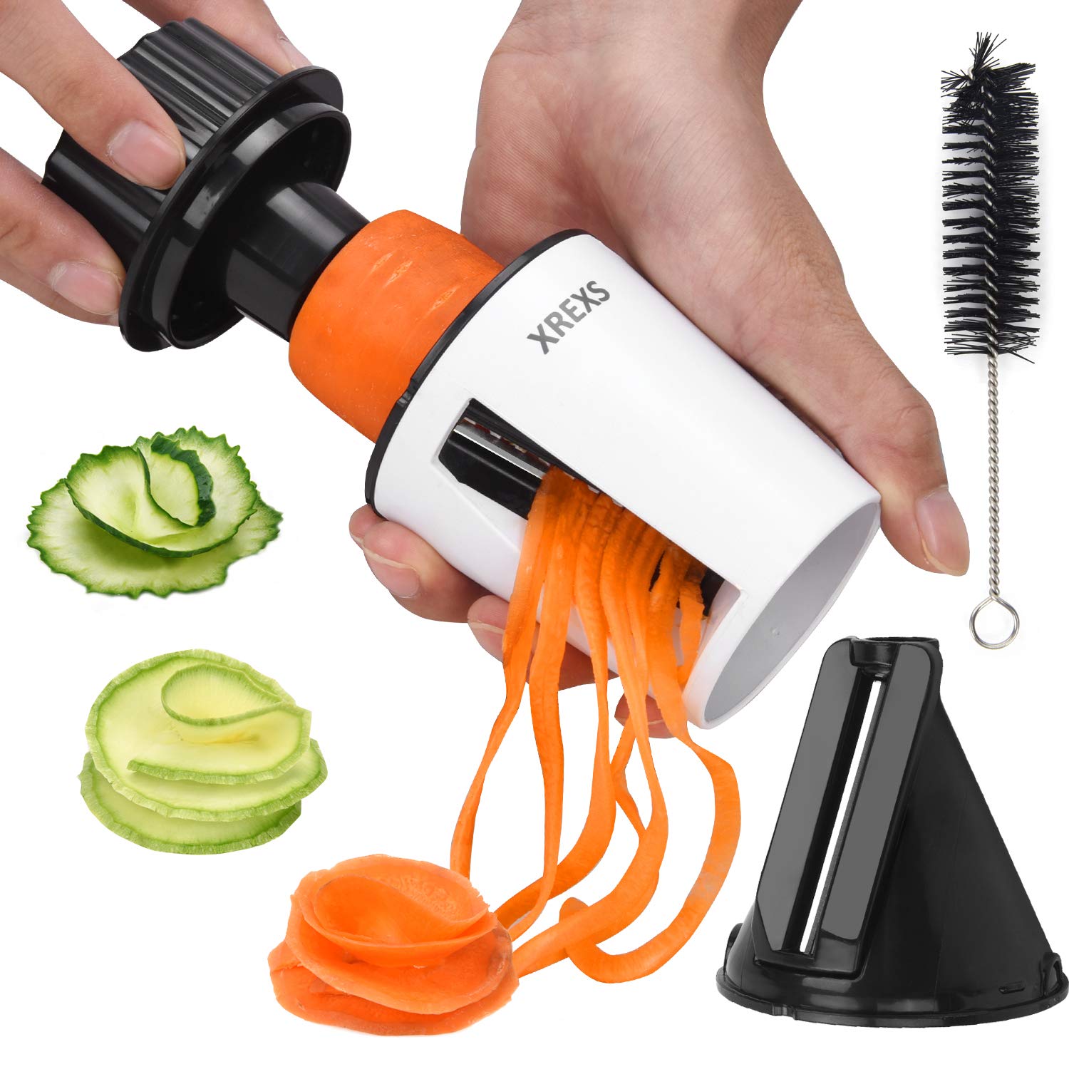 XREXS Vegetable Spiralizer Handheld Spiral, 2 in 1 Manual Vegetable Slicer Veggetti Spiral Slicer, Kitchen Gadget for Cutting Cucumber, Carrot, Zucchini, Veg Noodle Maker