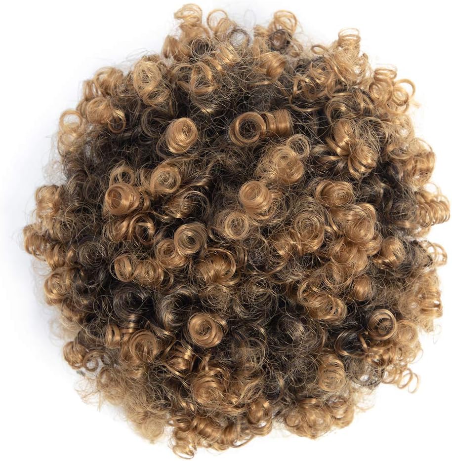 Xiaoliangyiyz Afro Puff Kinky Curly African American Synthetic Hair Bun Extensions Wig Drawstring Ponytail (1B/27)