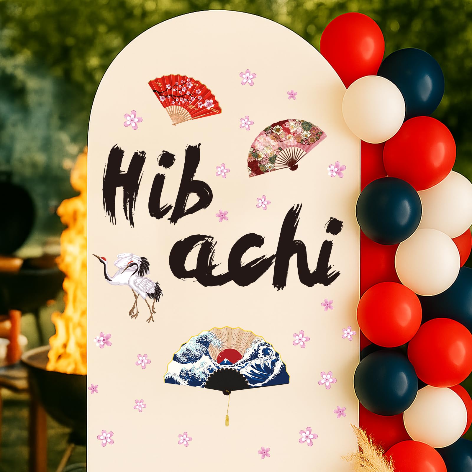 Photo 1 of Wxiben Hibachi Birthday Party Decorations - Hibachi Decal, Japanese Vintage Fan Wall Stickers for Balloon Arch Backdrop Décor, Japanese Themed Birthday Decorations, Sushi Food Festival Supplies