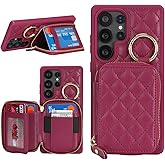 Hamany for Galaxy S25 Ultra Case Wallet with Card Holder,for Galaxy S25 Ultra Phone case Wallet with Zipper with Slot Kickstand Stand Case for Women and Man 6.9 inch-Dark red