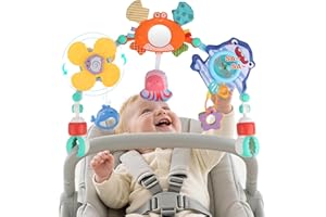 Joyfia Baby Stroller Arch Toy, Newborns Sensory Activity Arch Toy with Teethers, Rattle, Mirror & Windmill, Crib Car Seat Toy