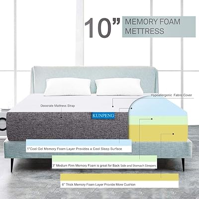 Buy Queen Bed Mattress Kunpeng 10 Inch Gel Memory Foam Mattress In A Box Medium Firm Feel Mattress For Cool Sleep Relieve Stress Certipur Us Online In Indonesia B08133sskq Queen Size Firm Memory Foam Mattress