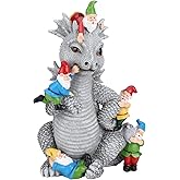 Sraseenomy Dragon Gnome Statues Outdoor Decor,7” Funny Dinosaur with Gnome Garden Statues，for All Season Lawn Decor, Garden Decoration, Gardening Gift for Women