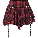 Pleated Skirts for Women Plaid Skirt Punk Goth Y2k Emo Skirt High Waisted A-line Flare Mini Skirts Red
