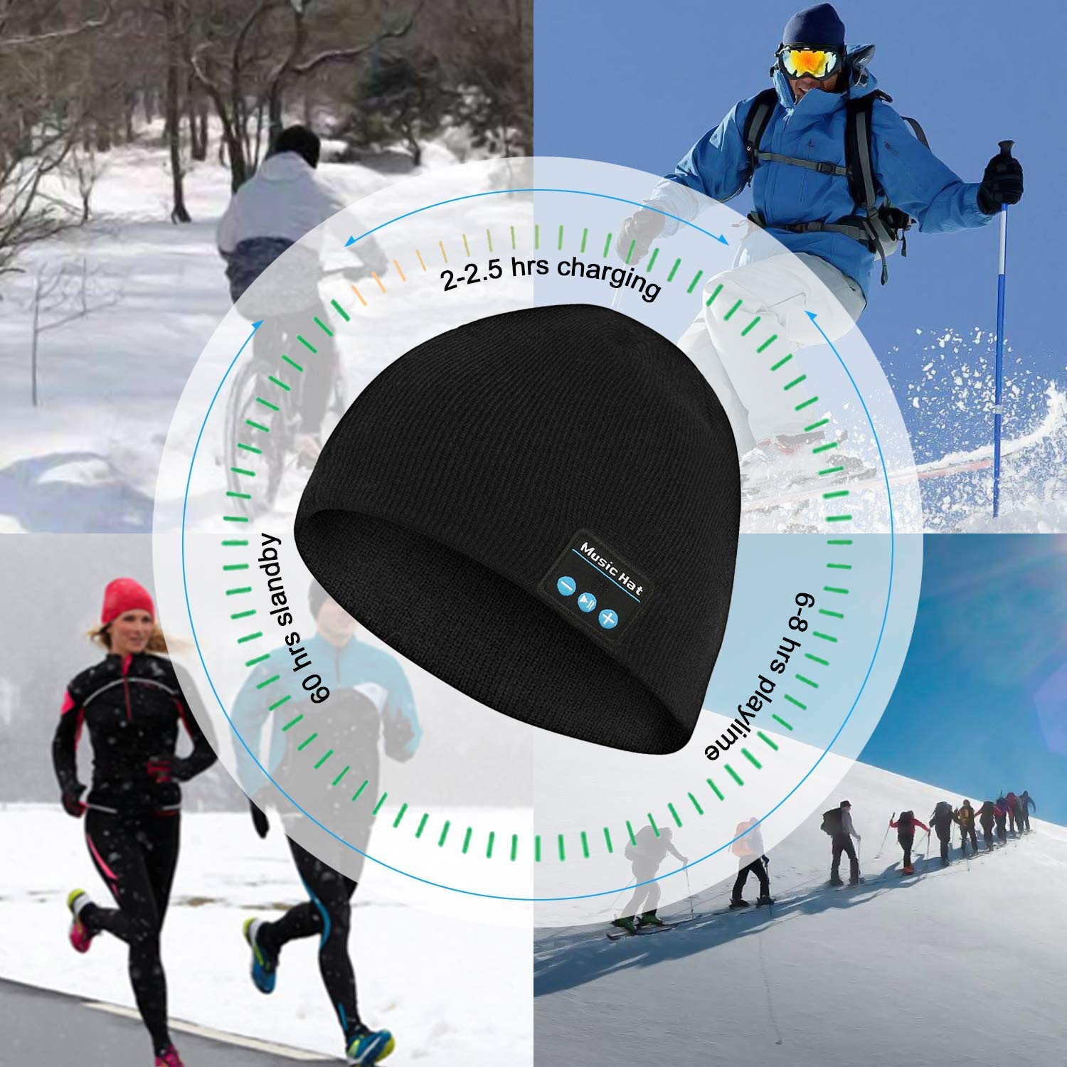 Upgraded Bluetooth Beanie Hat Wireless Headset Headphones Winter Music Speaker Hat Knit Running Cap with Stereo Speakers & Mic Unique Christmas Tech Gifts for Men Women Teens Boys Girls Stocking Stuff