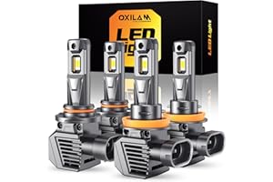 OXILAM H11 9005 LED Light Bulbs Combo, 56000LM 700% Brighter 6500K Cool White, 9005/HB3 High Beam H11/H9/H8 Low Beam Replacement, Pack of 4, 2 PCS H11 LED Bulbs and 2 PCS 9005 LED Bulbs