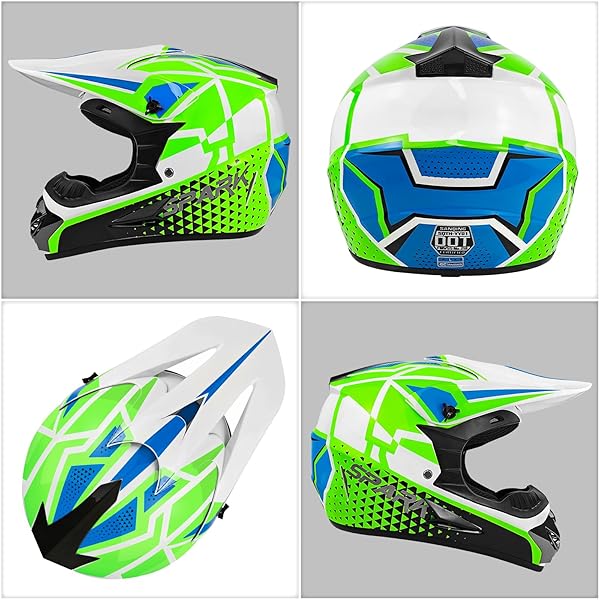 YOUTH DIRT BIKE HELMETS DOT APPROVED FASHION KIDS MOTOCROSS, ATV, OFF-ROAD, FOUR WHEELERS, BMX MOTORCYCLE BIKE HELMETS (GOGGLES GLOVES FACESHIELD) (W-GREEN, MEDIUM)