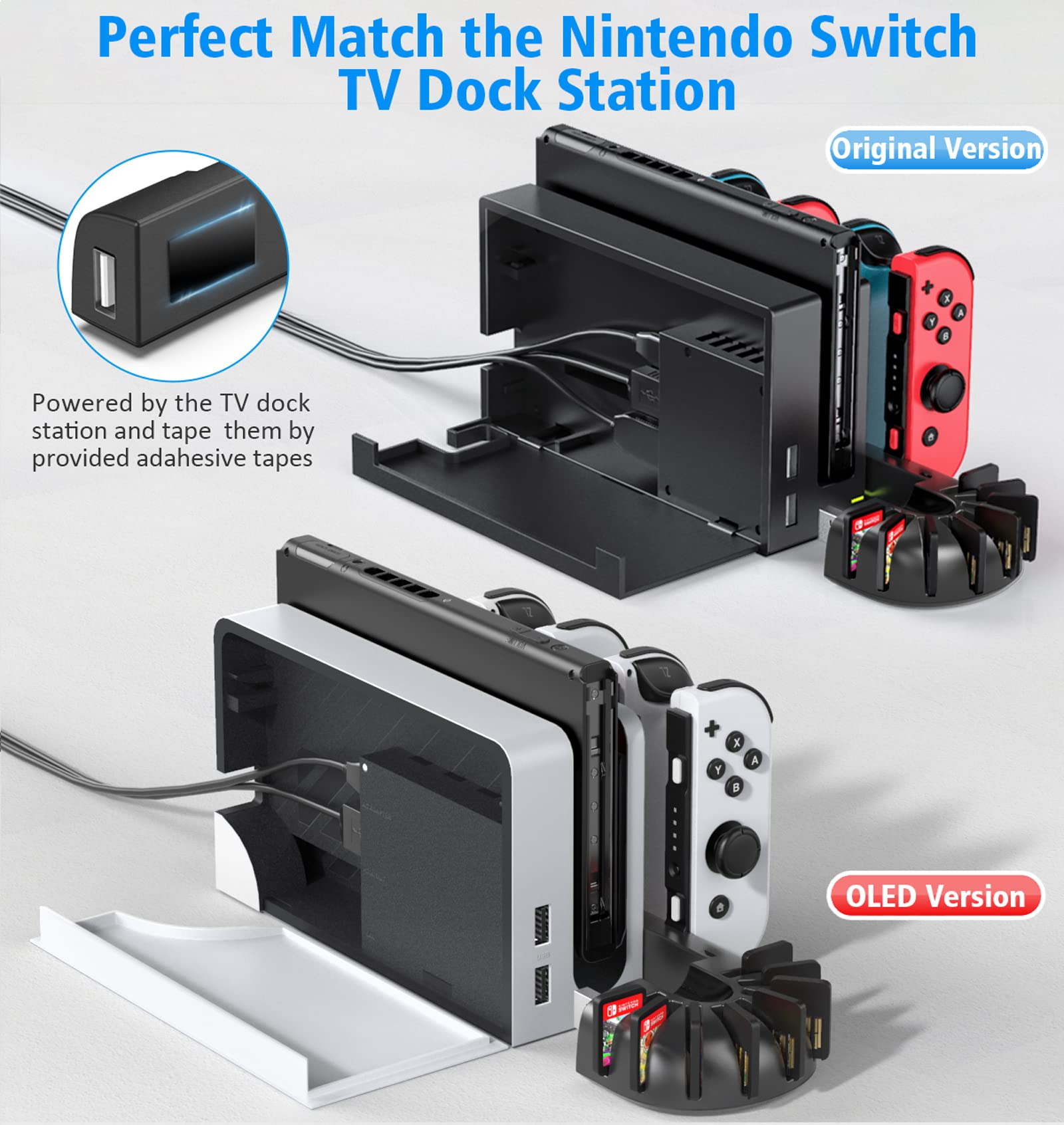 Switch Joycon Charging Dock Station Compatible with Nintendo Switch Accessories & OLED Model Joycons, KDD Joycon Controller Charger Docking Station with Upgraded 8 Game Storages, Gming Accessories