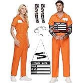 Candyhouse Prisoner Costume - Orange Jumpsuit for Men Woman- Halloween Prison Inmate Uniform, Unisex Jail Criminal Outfit