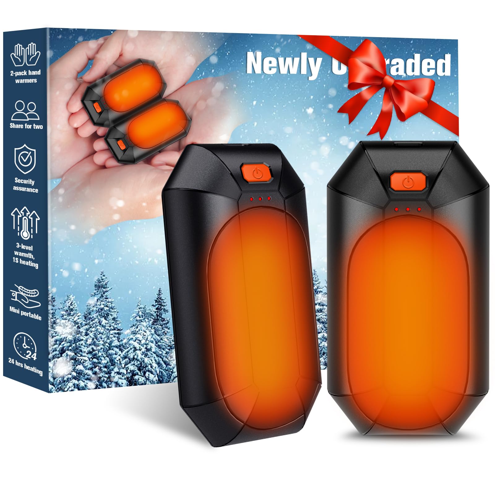Rechargeable Hand Warmer, 2 Packs Electric Hand Warmers, Portable USB Hand Warmer Pocket Size for Women, Heat Therapy, Outdoor Sports, Black