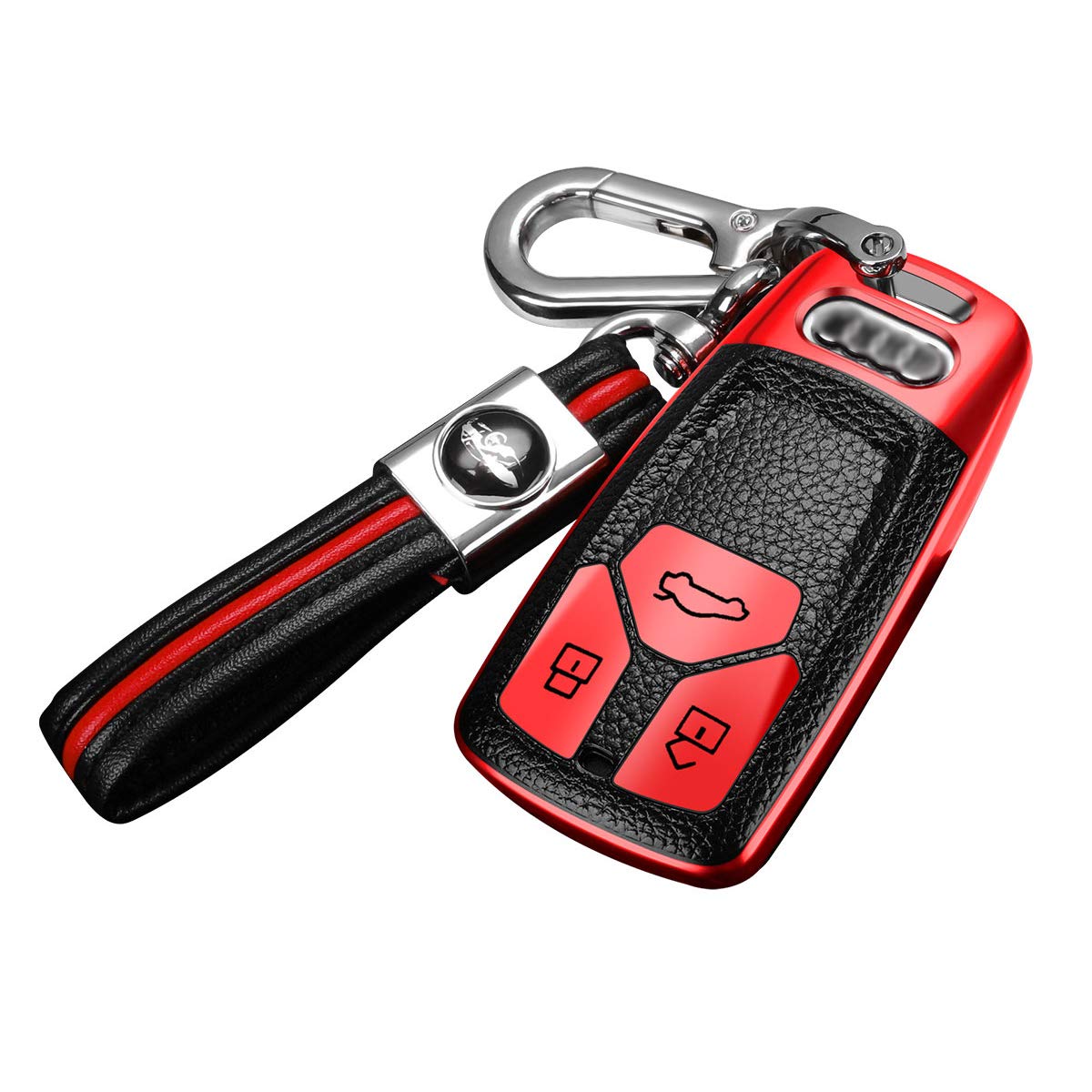 ontto for Audi Key Cover Premium Soft TPU Leather Key Fob Cover Holder Protector for Audi a6 q5 tt a4 a5 a7 q7 tts Remote Car Key Case Keyring Key Fob Red