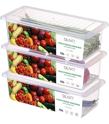 IDesign Fresh Produce Bins Set Of 4 - Removable Drainage Tray & Airtight Lid, Clear, 8.1" X 5" X 3"