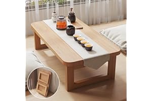 Low Folding Japanese Floor Table, Bamboo Coffee Table for Sitting On The Floor Portable Vintage Tea Desk for Tatami Bedroom B