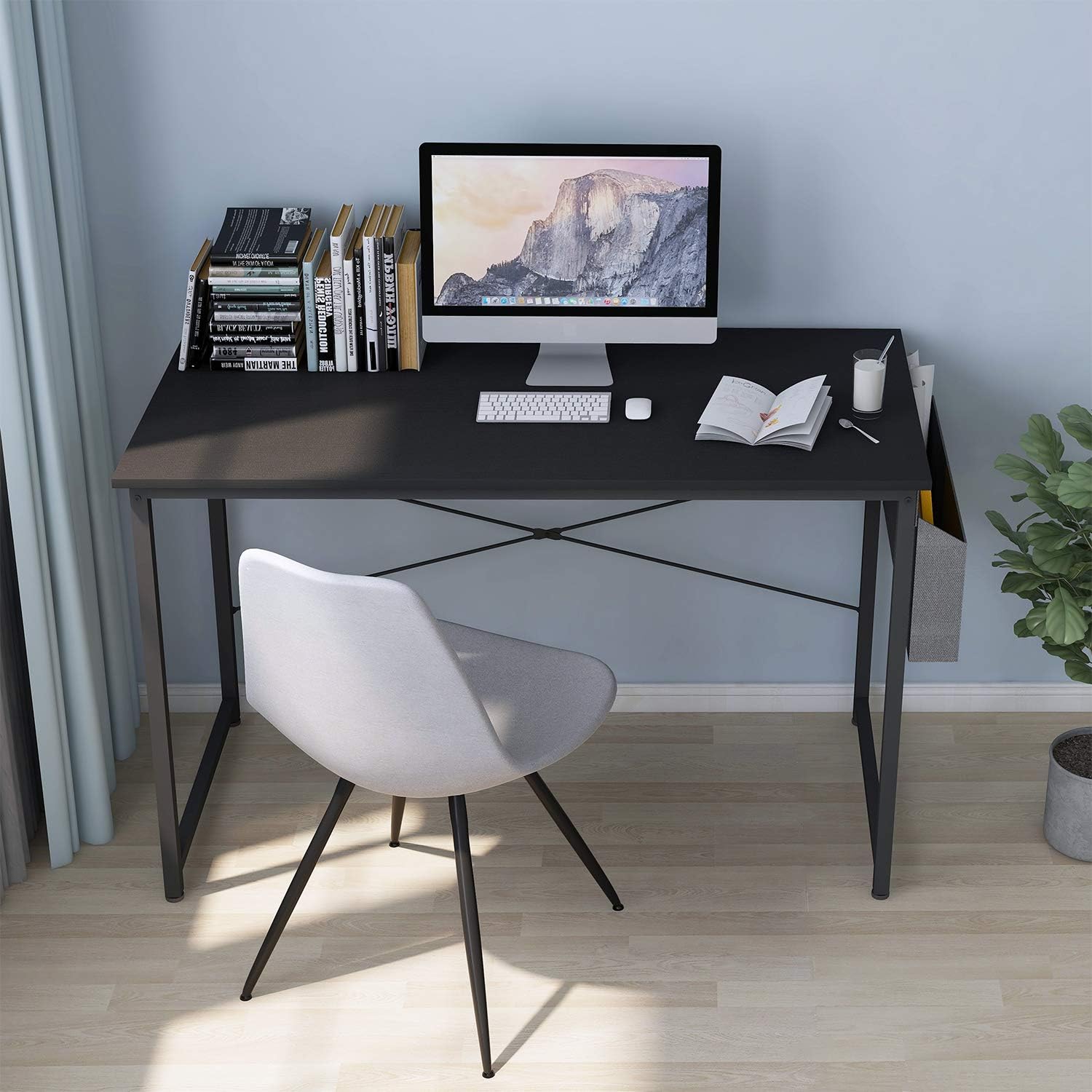Cubiker Computer Desk 47" Home Office Writing Study Desk, Modern Simple Style Laptop Table with Storage Bag, Black: Kitchen & Dining