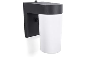 CORAMDEO Commercial Residential Modern LED Jelly Jar Light, Dusk to Dawn Photocell, Wet Location, Built in LED Color Select Switch for 3K / 4K / 5K, 900 Lumens, Black Cast Aluminum with White Lens