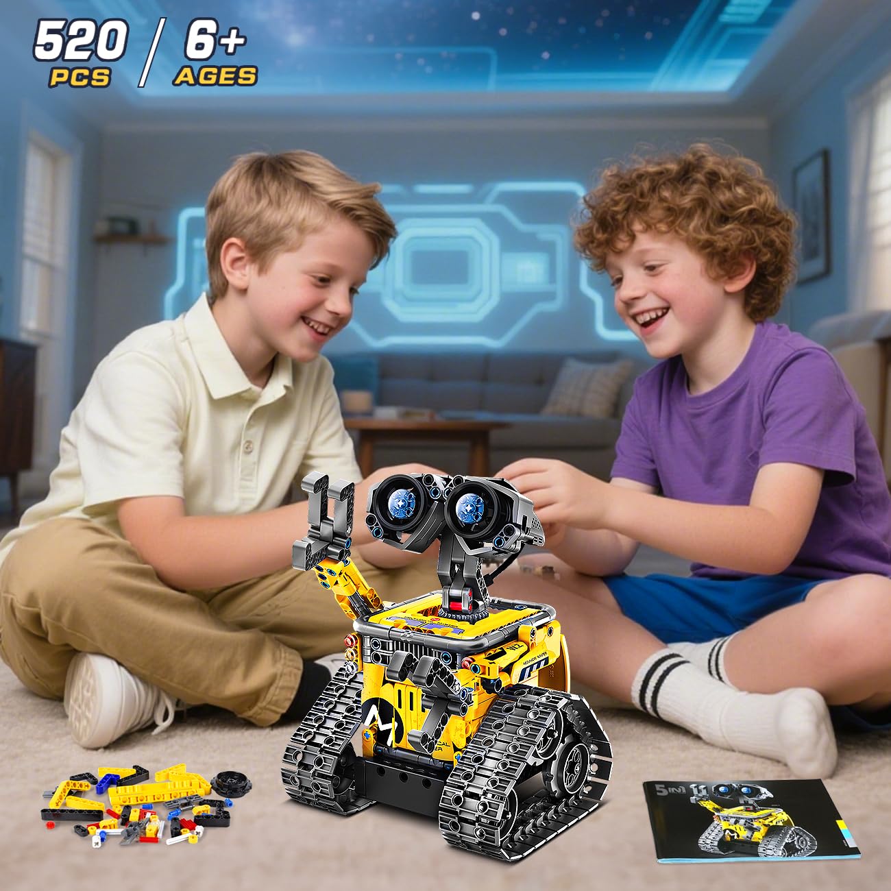 HiWEEGO Technik Roboter für Kinder Bausatz - 5-in-1 mit Fernbedienung und App Steuerung | 520 Stück RC Wall Roboter/Tech Robot Wiederaufladbarer Geschenke für 6-12+ Jahre alte Jungen Mädchen 6