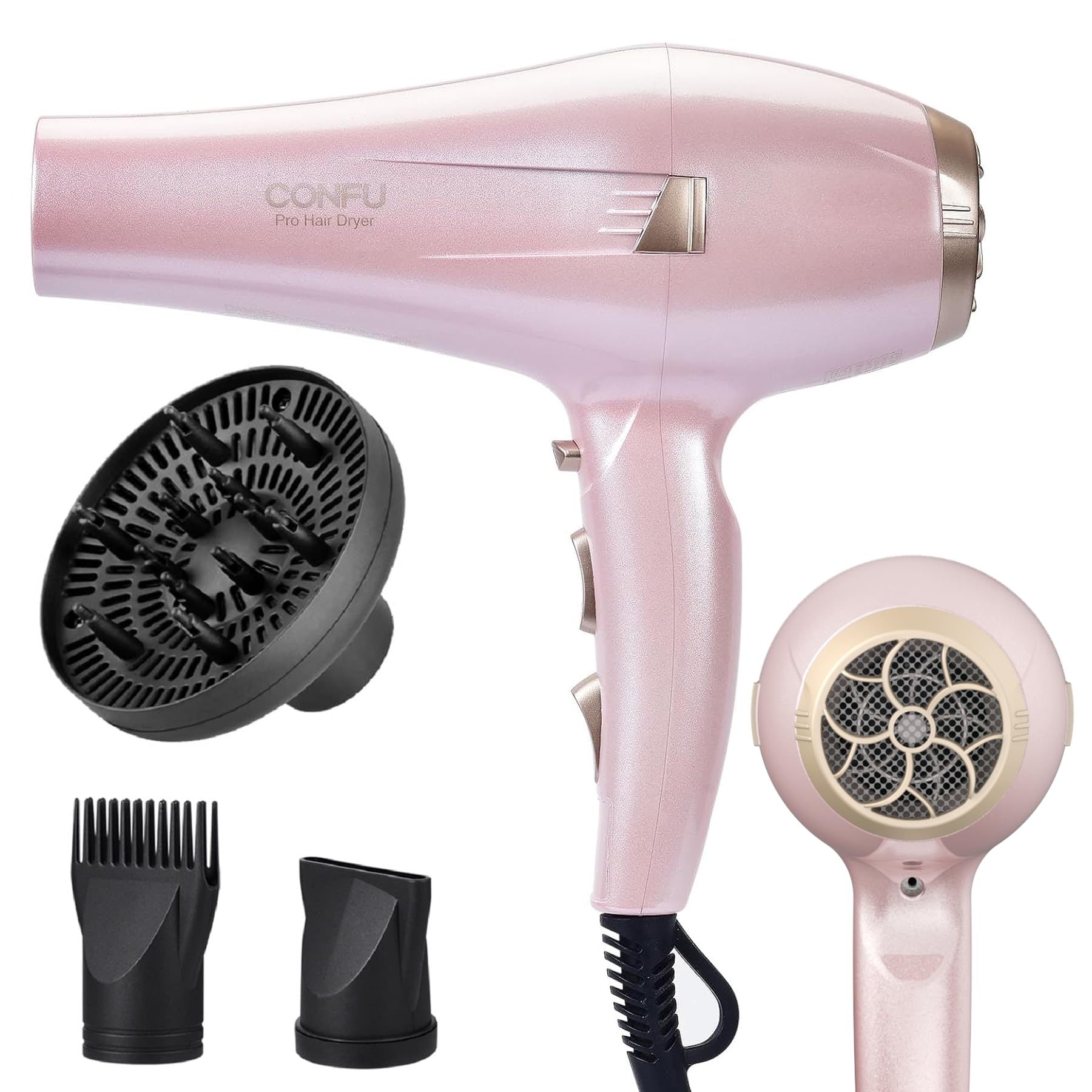Photo 1 of (MISSING ACCESSORIES) CONFU Hair Dryer, Professional Ionic Salon Blow Dryer with Diffuser for Women and Men, 5X Fast Drying, Powerful and Quiet Hair Blow Dryer for Fast & Easy Styling (1875 Watts)