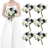HOMENERGY Set of 6 Bridesmaid Bouquets for Wedding - 7 Inch Artificial Bridesmaid Flower Bouquet for Party Ceremony Anniversary Dinning Table Centerpieces Decor - Royal Blue & White