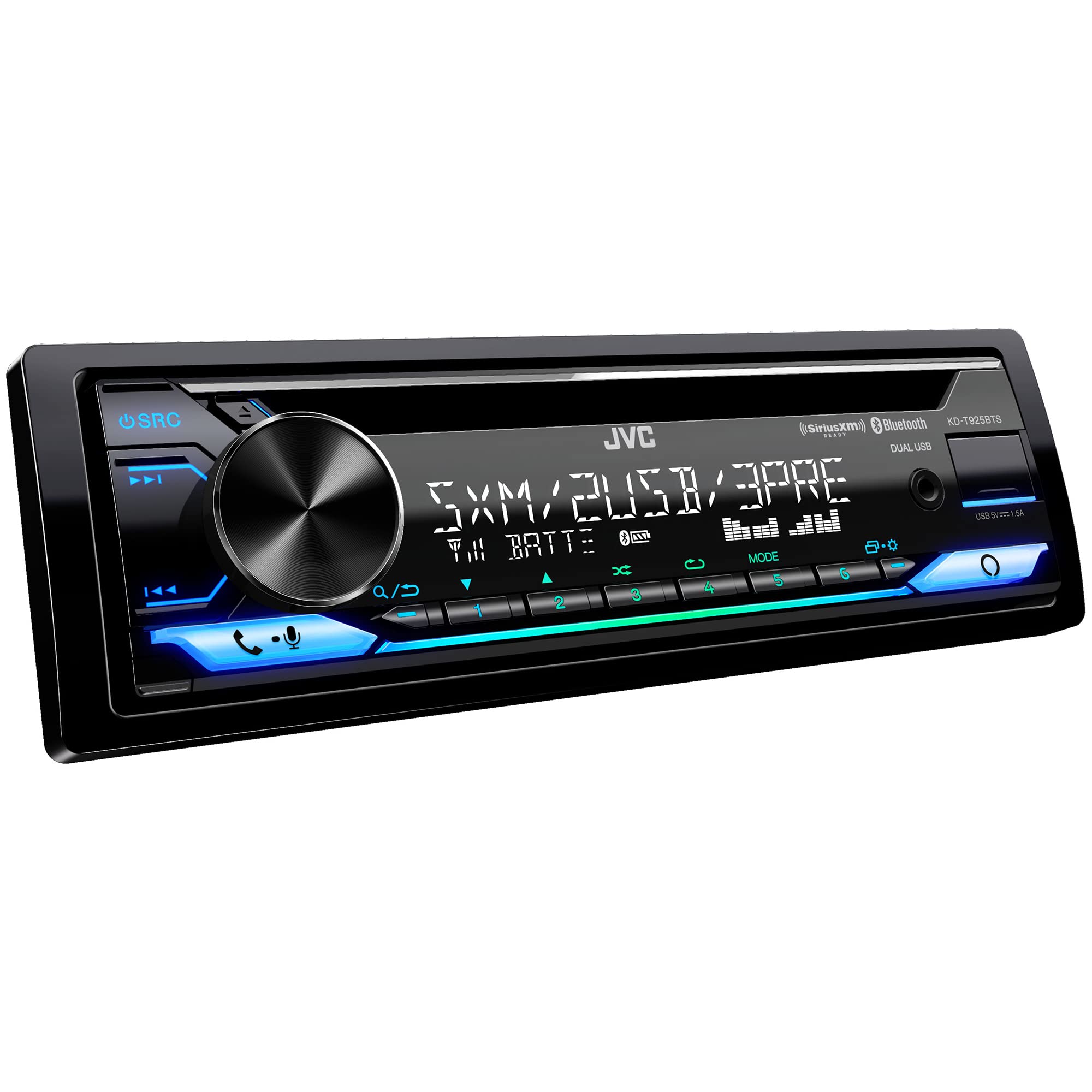 JVC KD-T925BTS Bluetooth Car Stereo Receiver with USB Port – LCD Display - AM/FM Radio - MP3 Player - Double DIN – 13-Band EQ (Black)