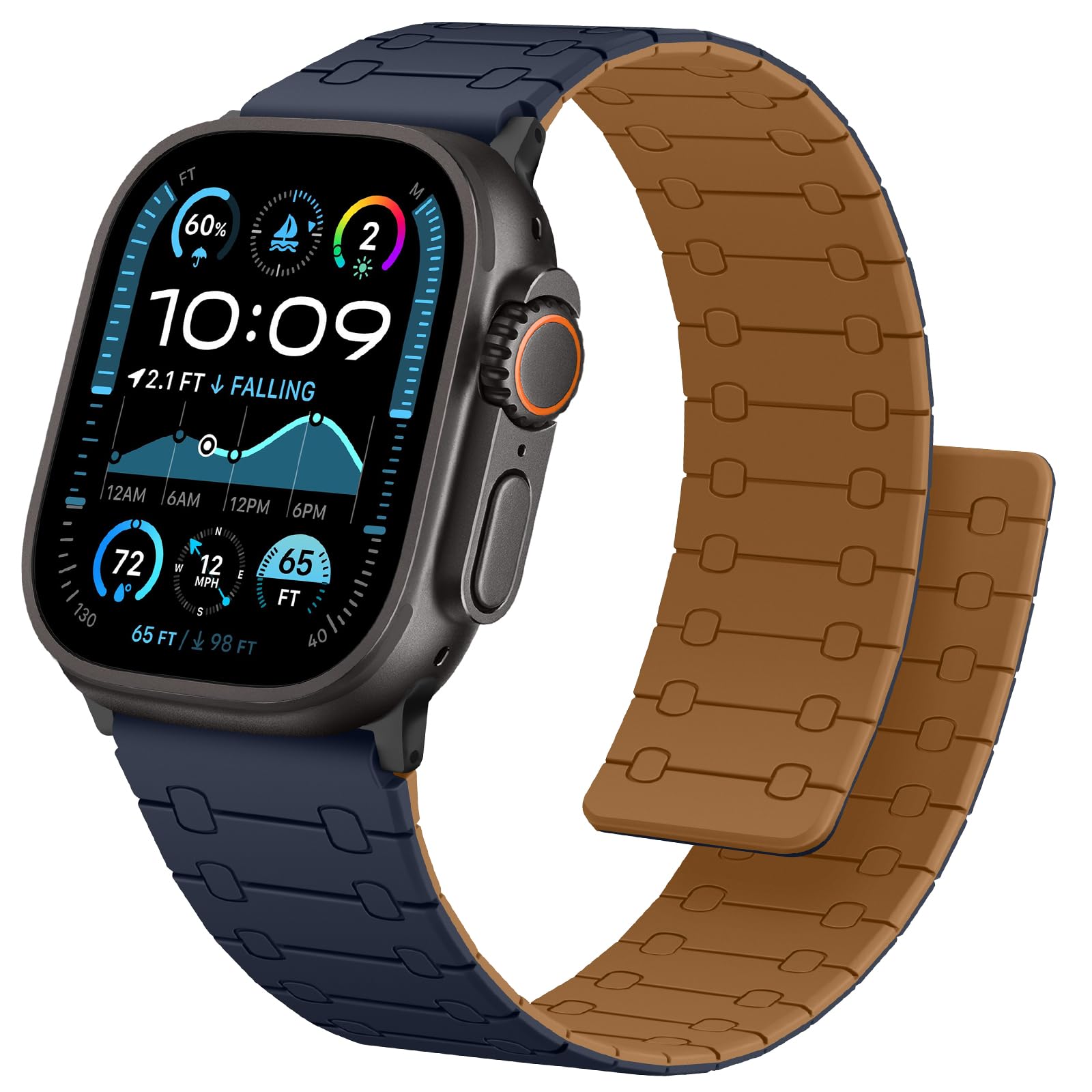 Anlinser Magnetic Bands Compatible with Apple Watch Strap 49 mm 46 mm 45 mm 44 mm 42 mm, Double-Sided Reversible Replacement Strap for iWatch Ultra 3/2/1 Series 11 10/9/8/7/6-1 SE (Brown/Indigo)