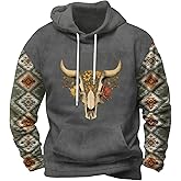 Zhyaj Classic Drawstring Hoodie for Men Classic Hooded Neck Long Floral Printed Sleeve Street Style Fall Sweatshirt with Kangaroo Pocket for Everydaywear