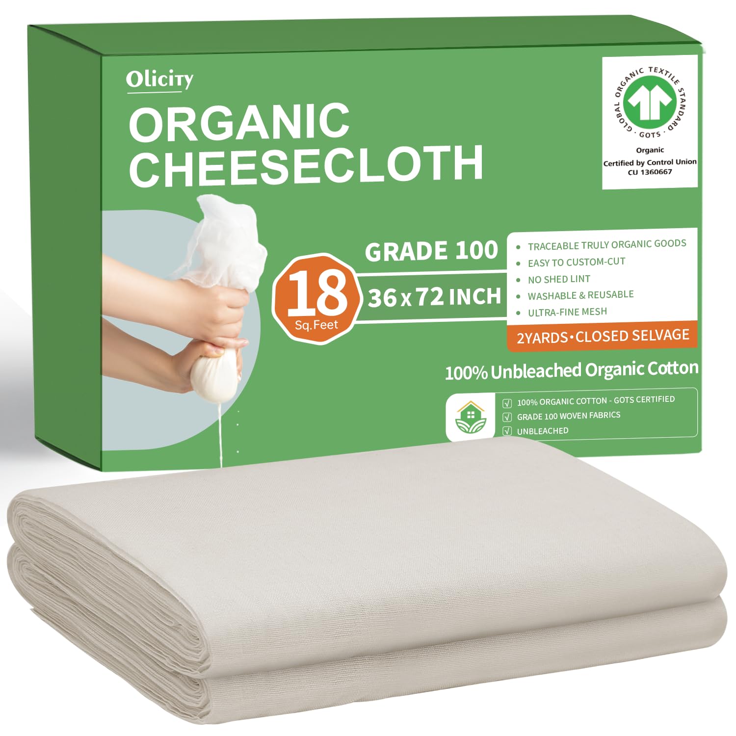 Organic Cheese Cloths, GOTS Certified, Grade