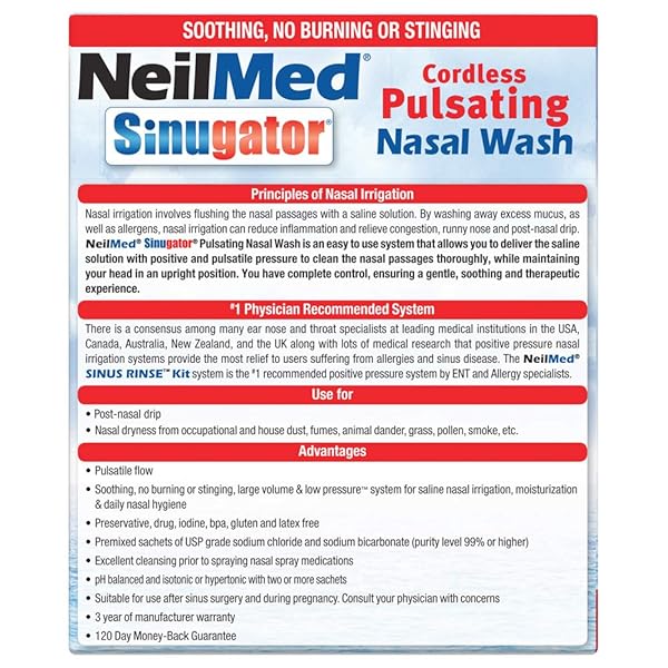 NEILMED SINUGATOR CORDLESS PULSATING NASAL WASH KIT WITH ONE IRRIGATOR, 30 PREMIXED PACKETS AND 3 AA BATTERIES(PACK OF 1)