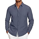COOFANDY Mens Casual Button Down Shirt Untucked Long Sleeve Stretch Denim Dress Shirt