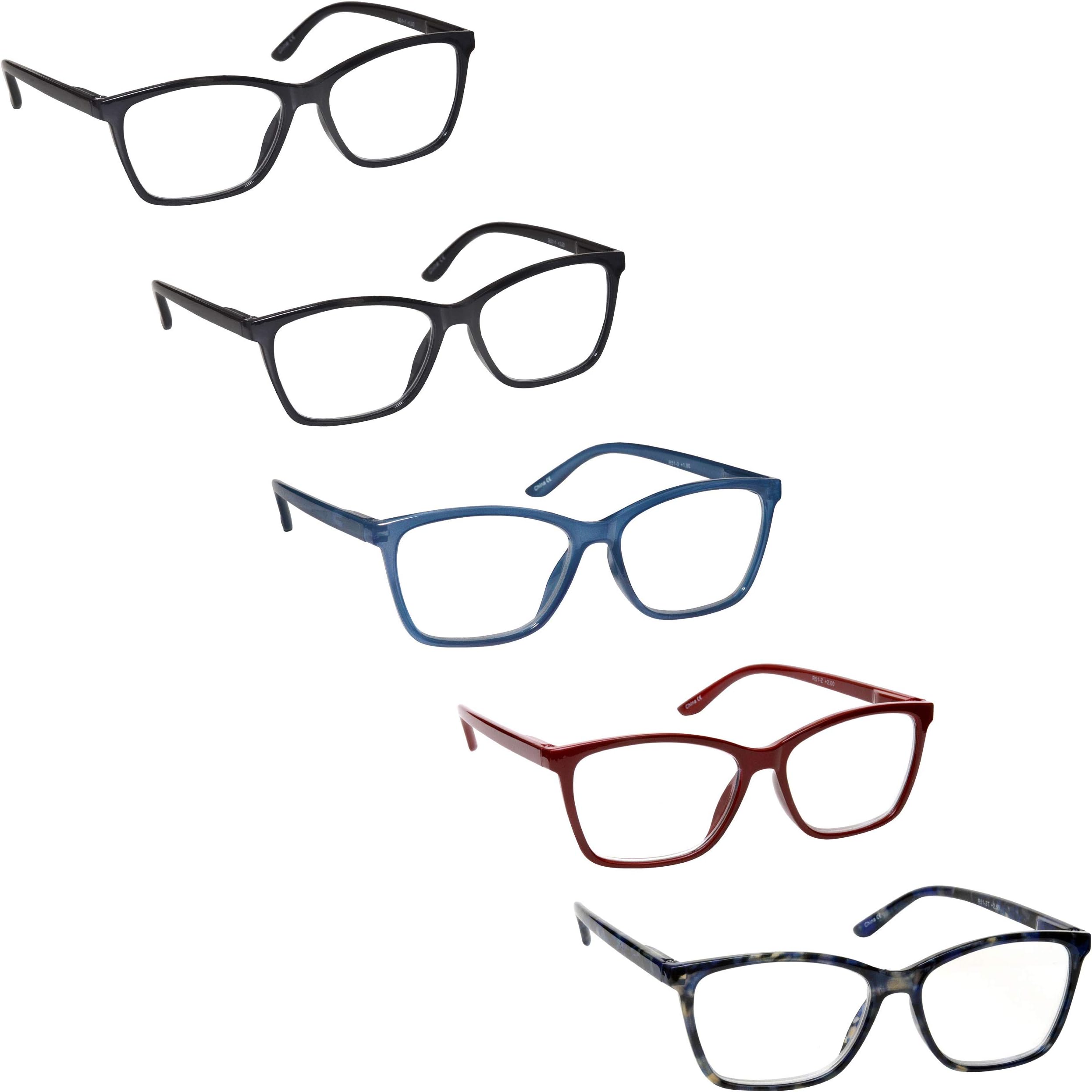 The Reading Glasses Company Large Mens Black Blue Maroon Red Readers Value 5 Pack Spring Hinges RRRRR51-113Z3T +2.50