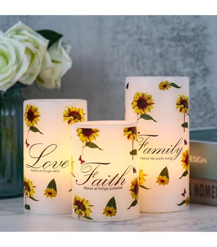 KunSween Christmas Flameless Candles With 6H Timer, 3 Pack LED Flickering Candles With Gold Deer Decals And Real Wax, Christmas Winter Decorations For Home Indoor Table Centerpieces