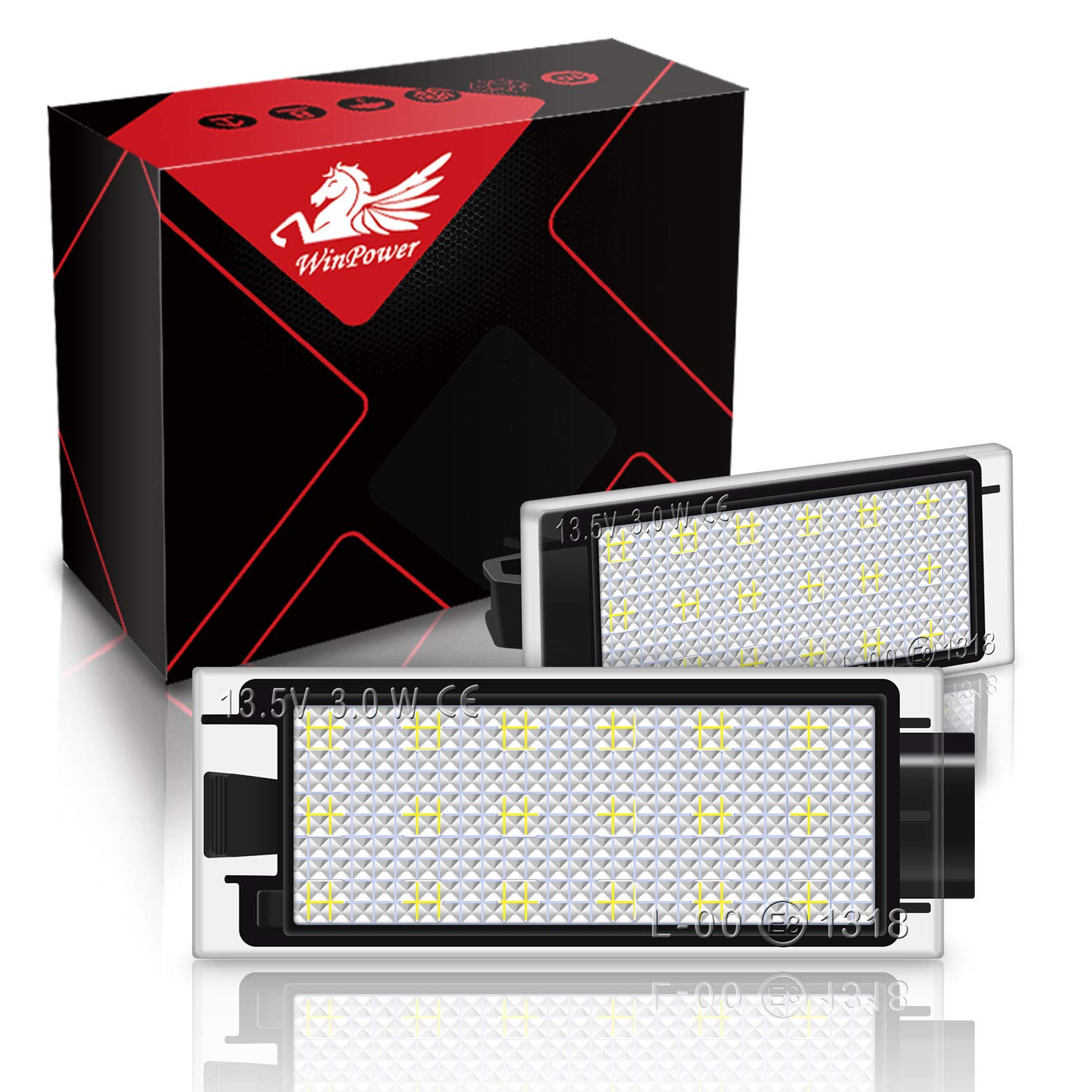 WinPower LED License Plate Light Rear Number Plate Light Bulb 6000K White Compatible with Clio3/4 Espace4 Duster Laguna2/3 Logan Master2/3 Megane2/3 Trafic3 Twingo3 Twizy Vel Satis Wind, etc., 2 Pcs