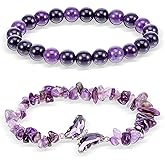 2Pcs Purple Butterfly Bracelets for Women Stretch Beaded Bracelets Purple Crystal Bead Friendship Bracelet with Cute Butterfly Charms Stretchy Layered Butterfly Jewelry Bracelet for Women Friend Gifts