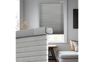 Tonature Upgrade No Drill No Tools Cellular Shades for Indoor Windows 38mm Honeycomb Blinds Cordless Free Stop Blinds for Windows Grey Light Filtering 35" WX64 H