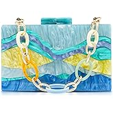 QTKJ Acrylic Evening Bag, Clutch Purses for Women, Colorful Geometry Motifs Crossbody Bag for Wedding Party(Style 6