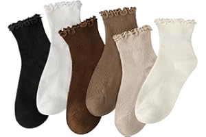 MIHAIR 6 Pairs Girl Women Ruffle Socks, Ruffle Turn-Cuff Casual Cute Girl Ruffle Socks Breathable Cotton Ruffle Ankle Socks