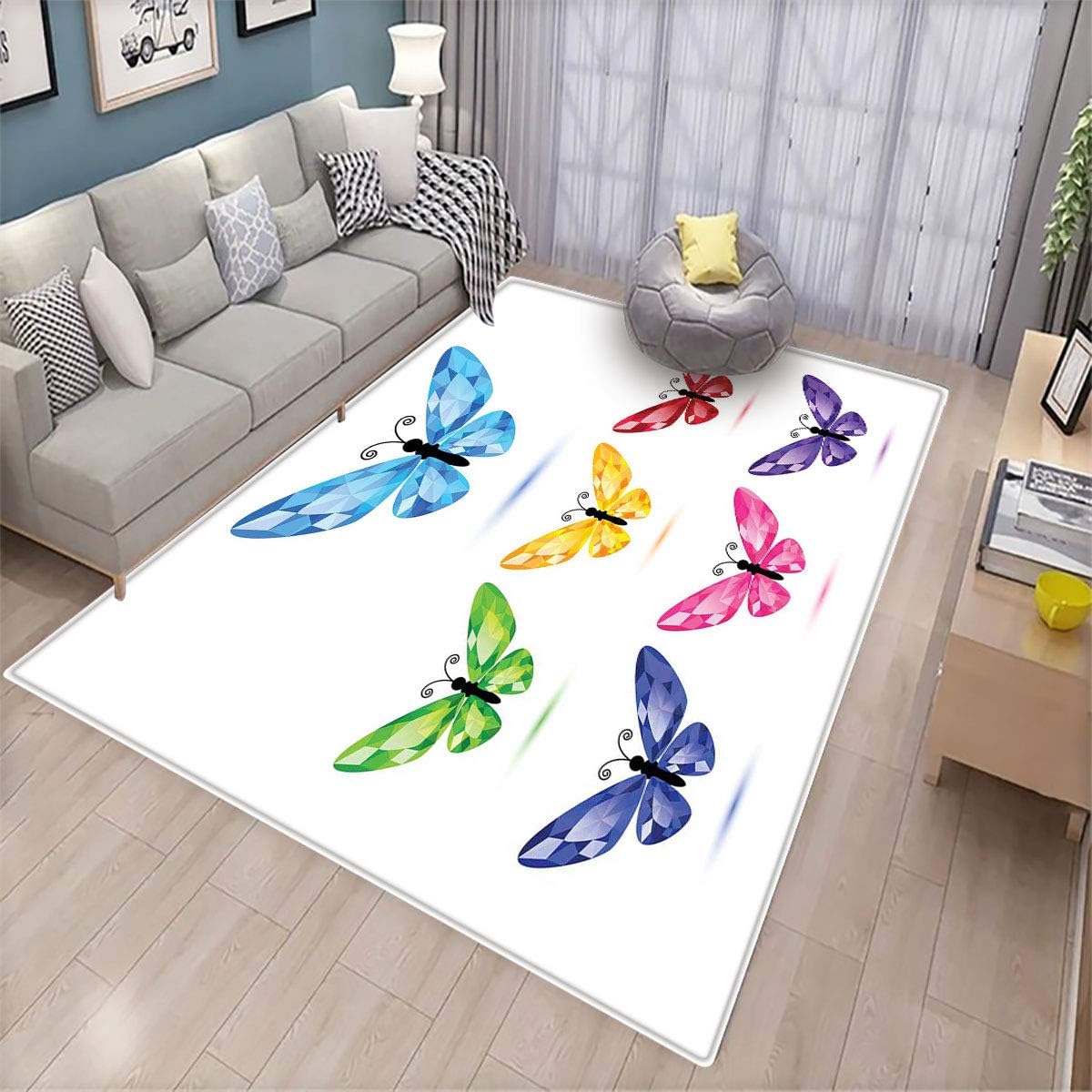 Diamonds,Decorative Floor mat,Lively Colored Butterflies